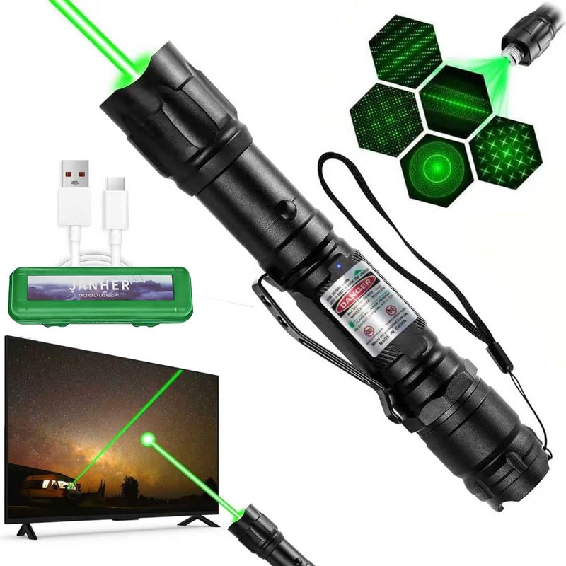 JAMHER Green Laser Pointer High Power, Tactical Long Range Laser, Rechargeable Laser, Adjustable Focus Laser with Carrying Case (Green Light) - Image 1